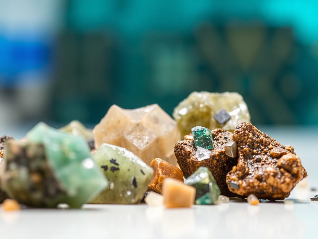 Rare earth mineral samples with technology motifs